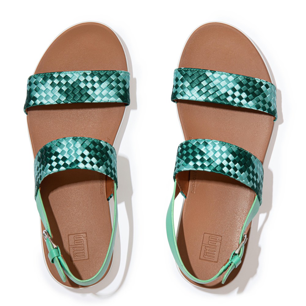 Fitflop Womens Sandals Green - Barra Silky-weave Back-strap - YE3521690